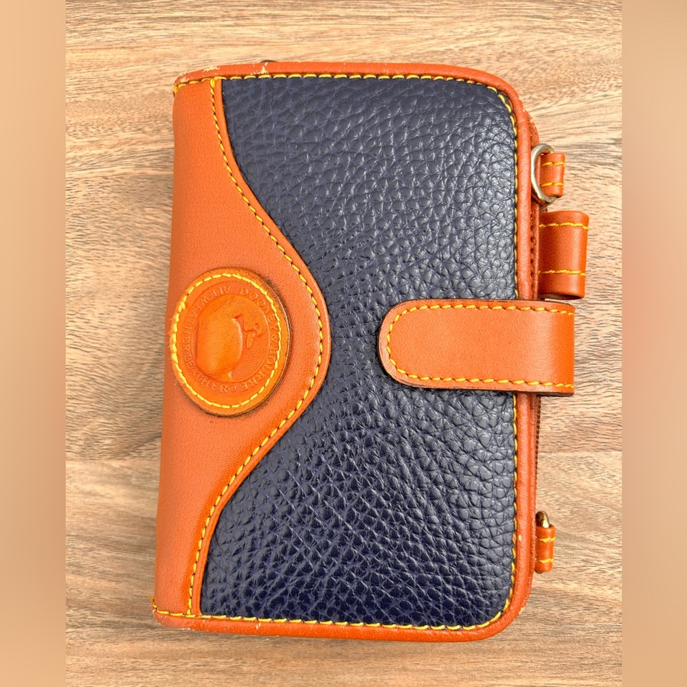 Vintage Dooney & Bourke Navy and Orange Pebbled Leather Zip Wallet